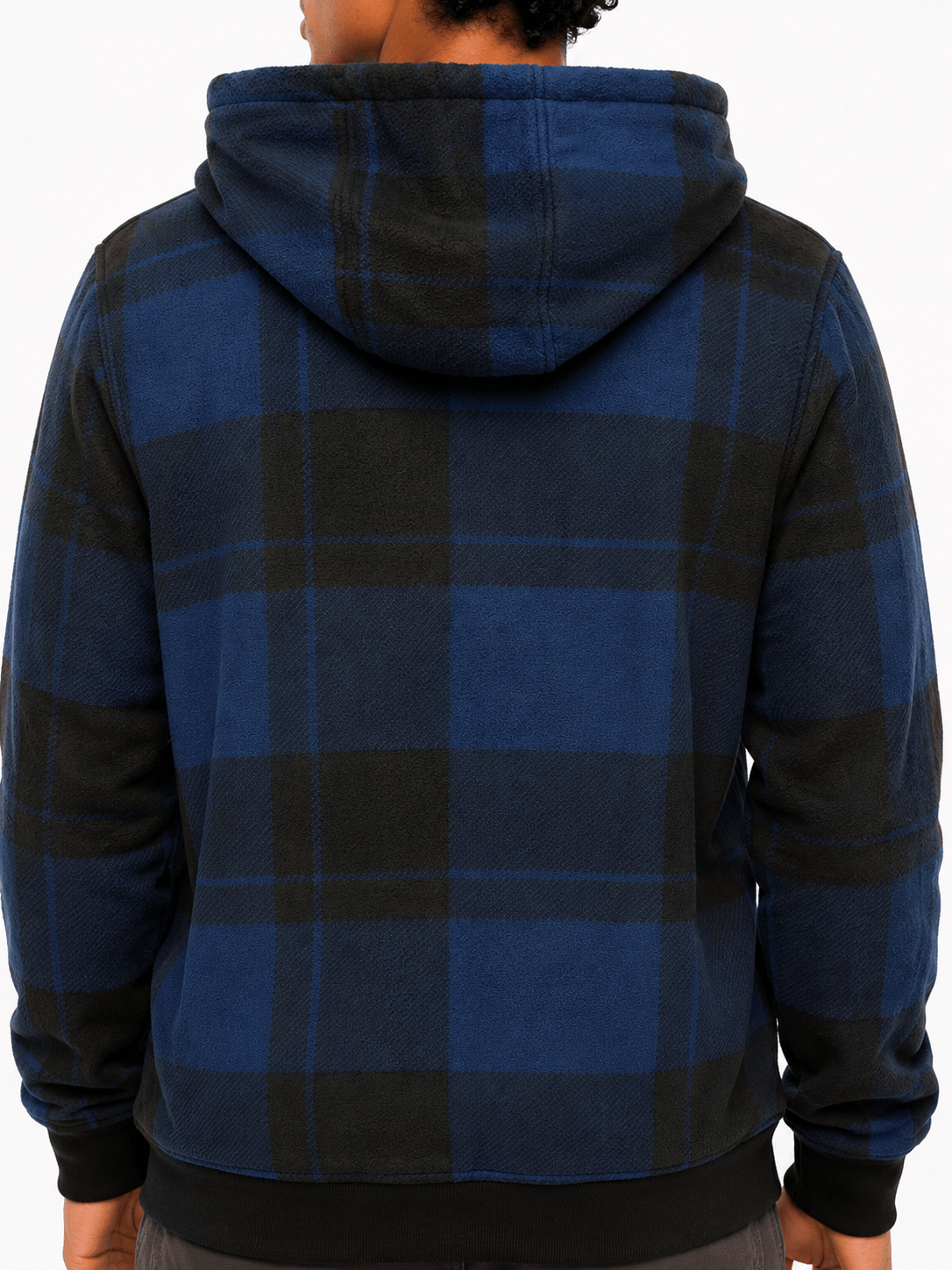 Space Blue Plaid Bomber Jacket With Hood - Label Shopper