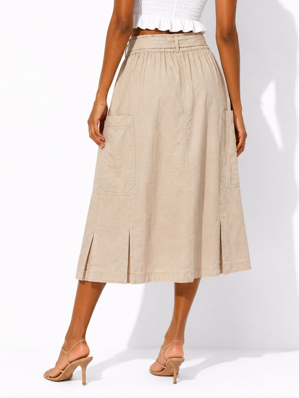 Women's A-Line Midi Skirt with Buckle Waist - Label Shopper