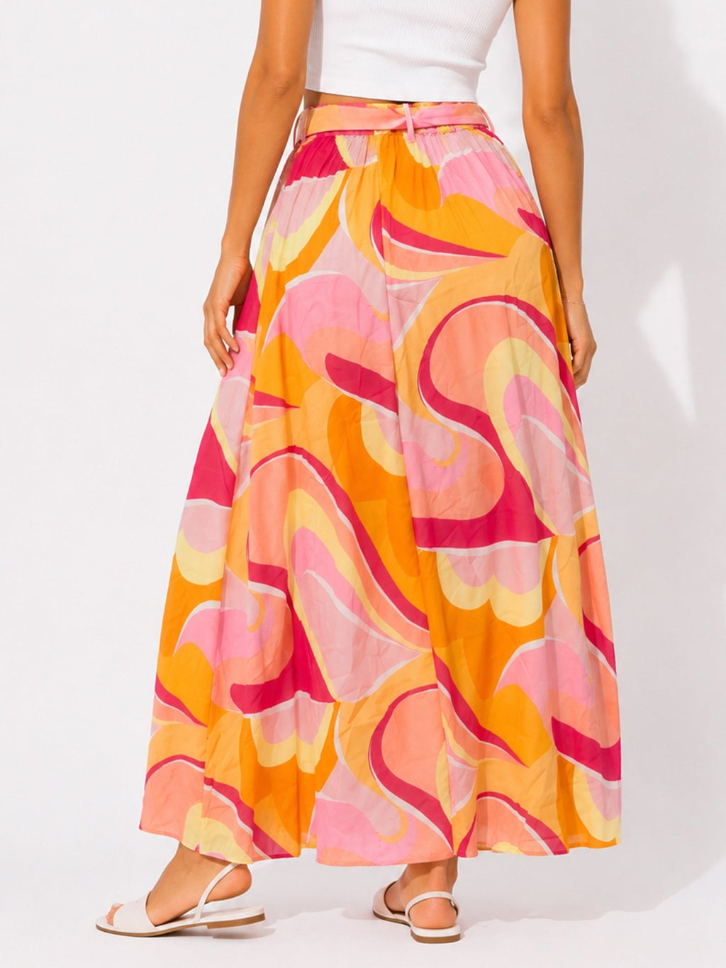 Women's Abstract Print Tie-Waist Maxi Skirt - Label Shopper