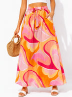 Women's Abstract Print Tie-Waist Maxi Skirt - Label Shopper