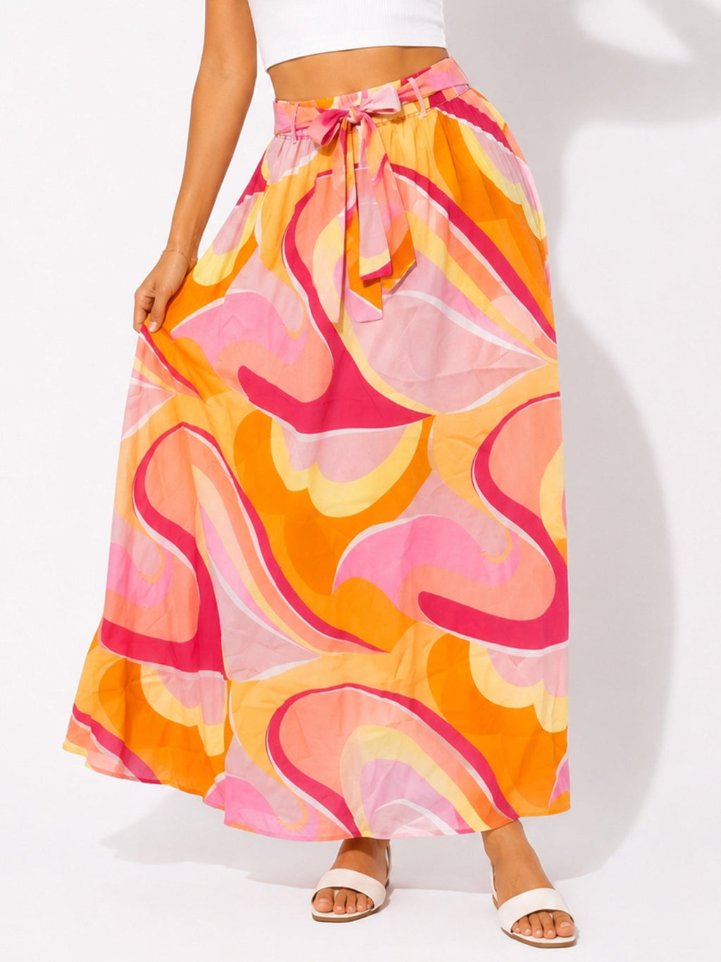 Women's Abstract Print Tie-Waist Maxi Skirt - Label Shopper