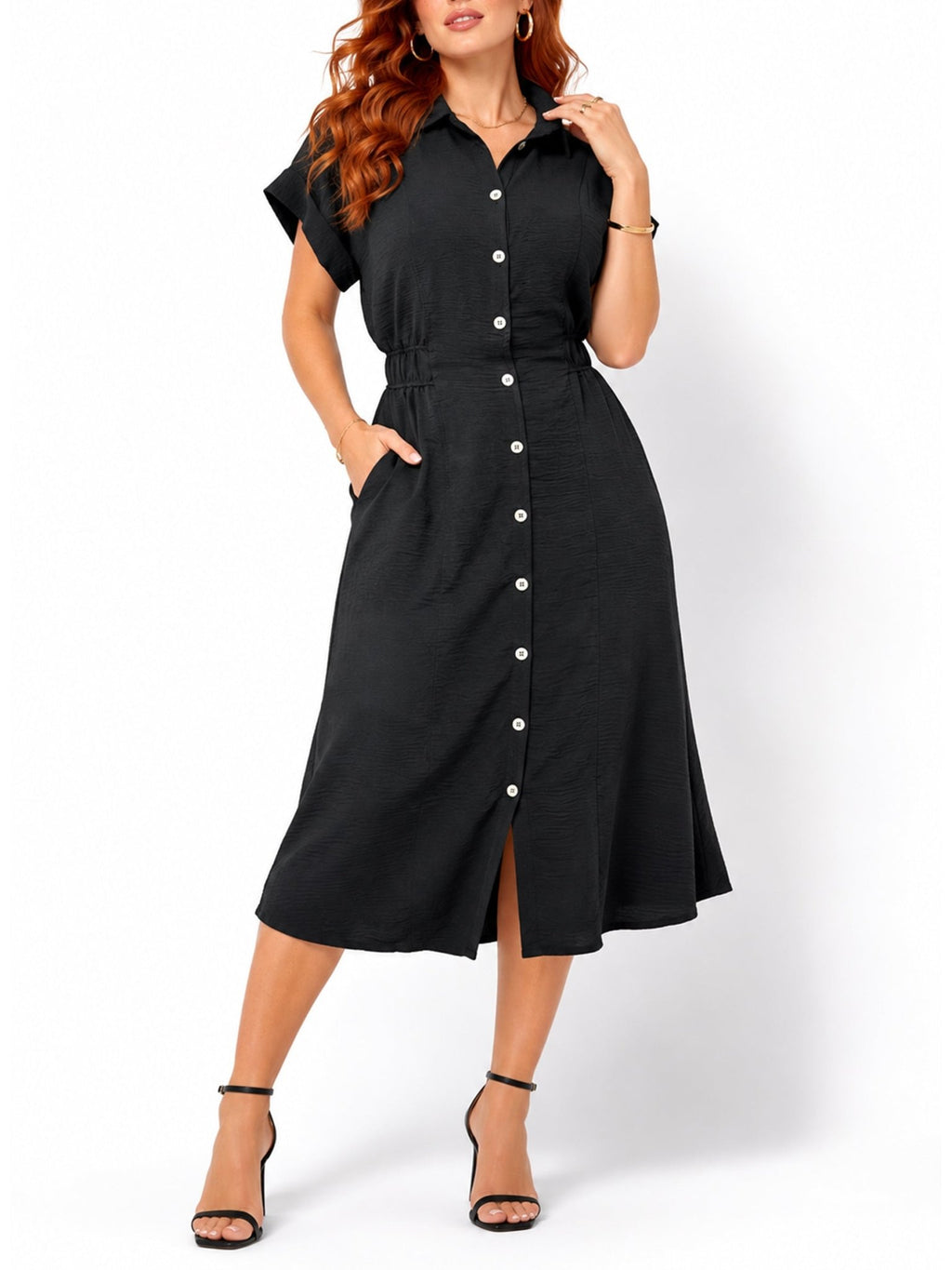 Women's Button-Front Collared Midi Dress - Label Shopper
