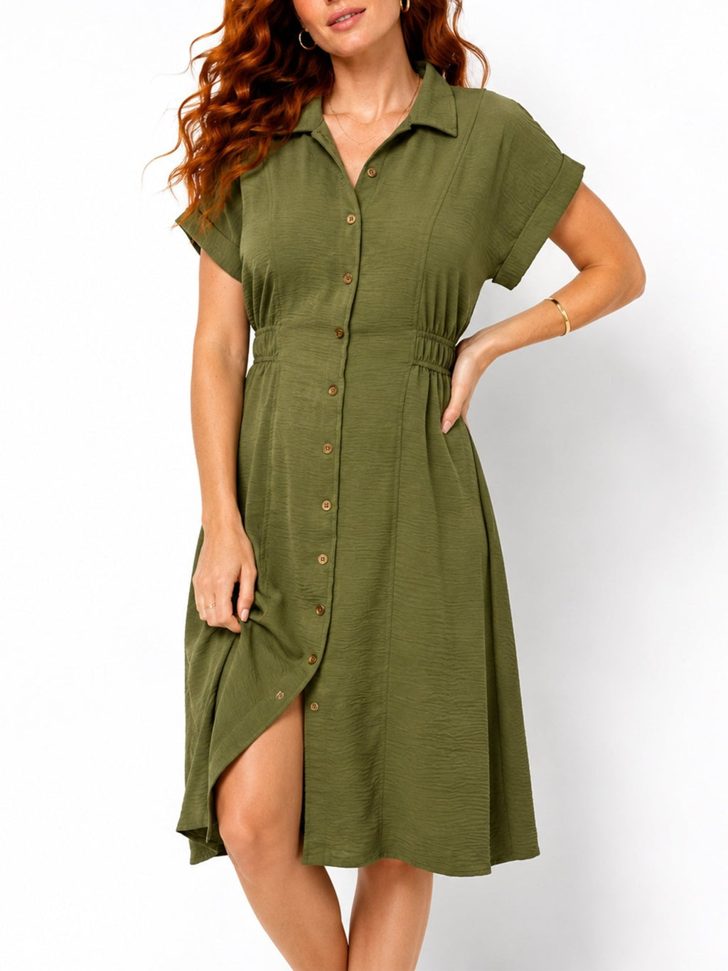 Women's Button-Front Collared Midi Dress - Label Shopper