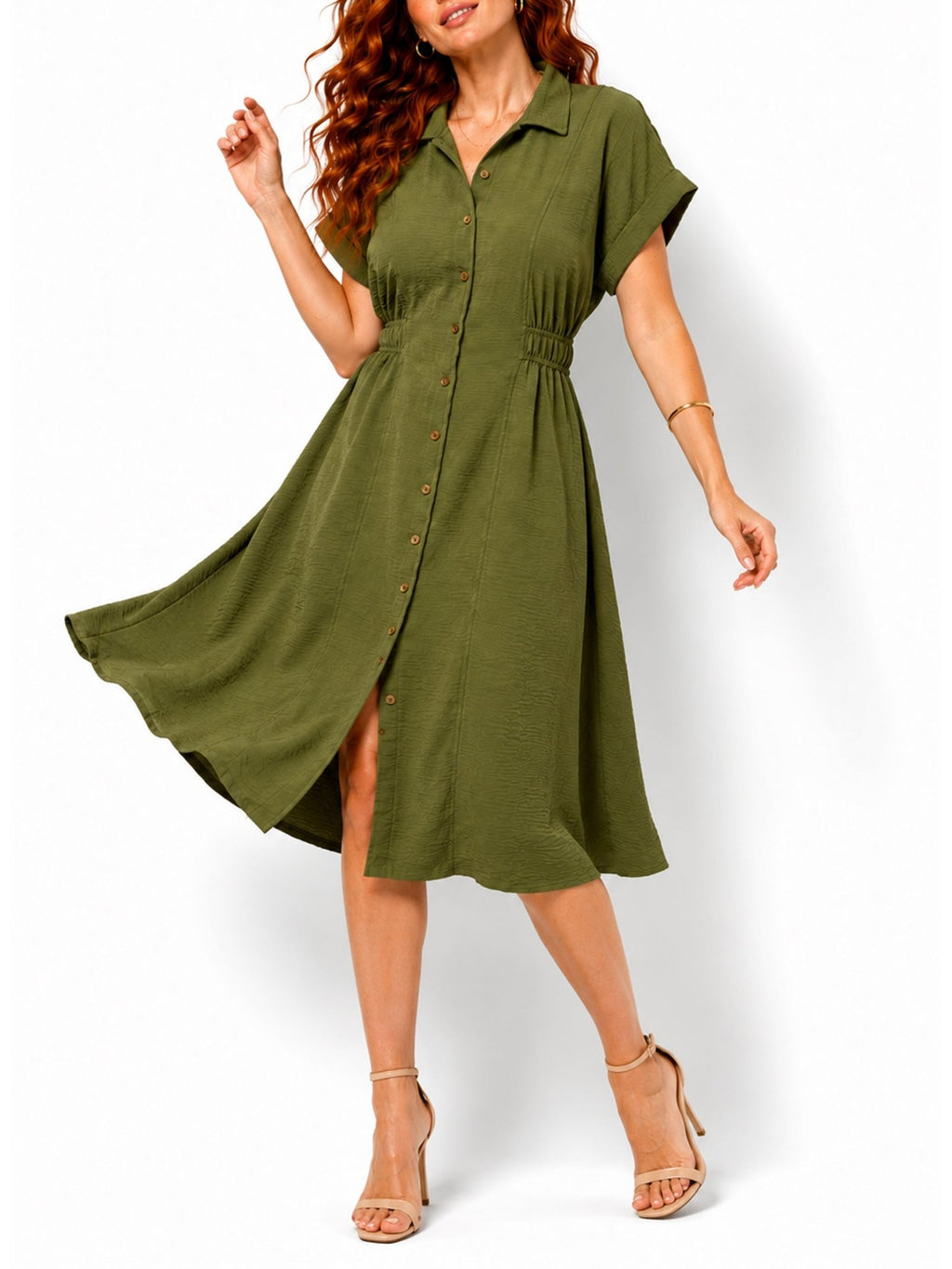 Women's Button-Front Collared Midi Dress - Label Shopper