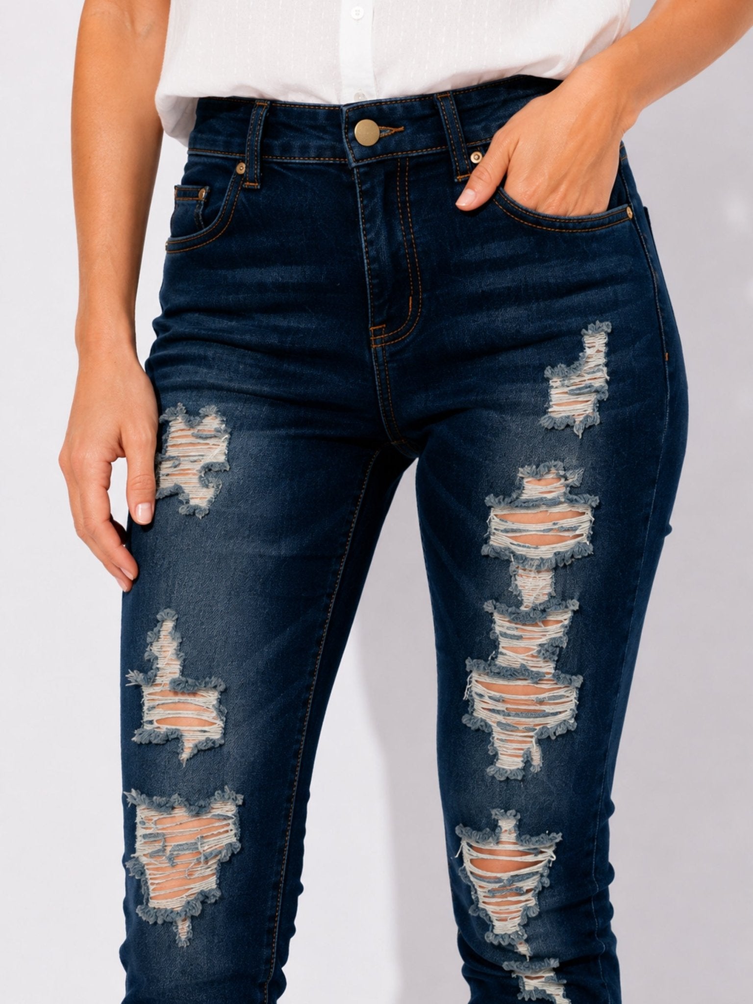 Women's Distressed Straight-Leg Jeans with Rolled Cuffs - Label Shopper