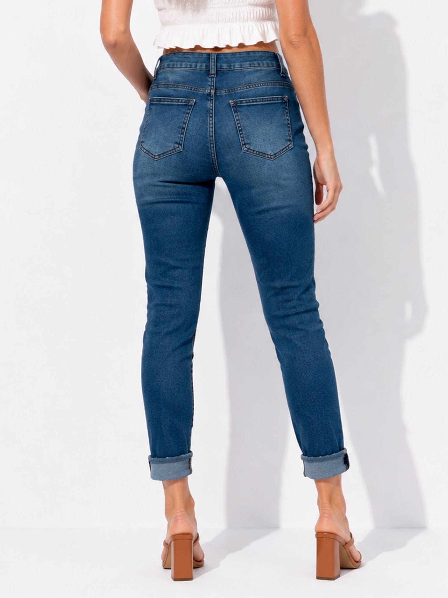 Women's Distressed Straight-Leg Jeans with Rolled Cuffs - Label Shopper