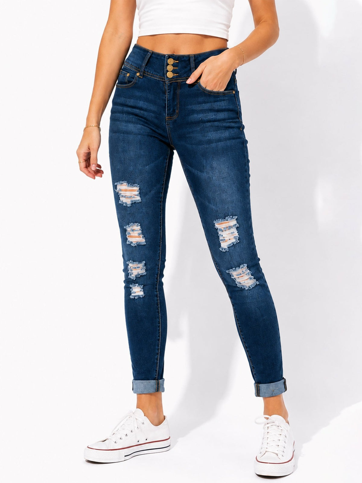 Women's High-Rise Distressed Skinny Jeans - Label Shopper
