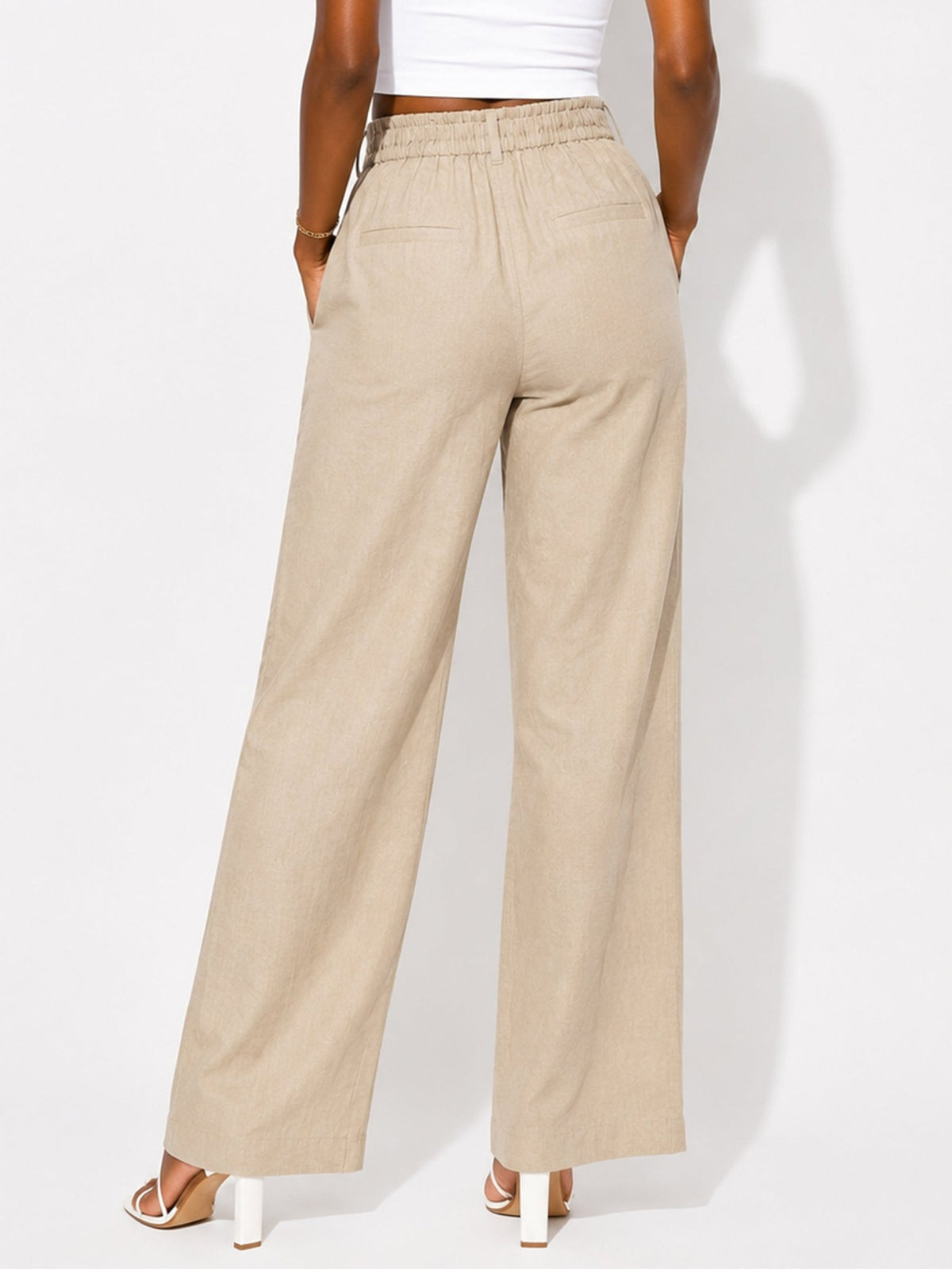 Women's Linen-Blend Wide-Leg Pants - Label Shopper