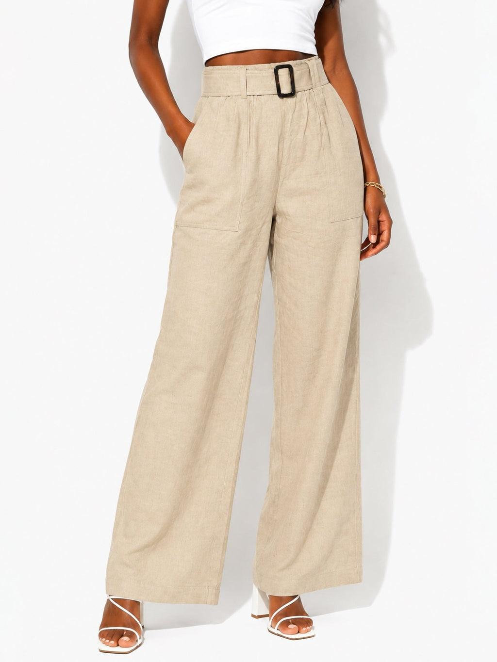 Women's Linen-Blend Wide-Leg Pants - Label Shopper