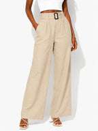 Women's Linen-Blend Wide-Leg Pants - Label Shopper