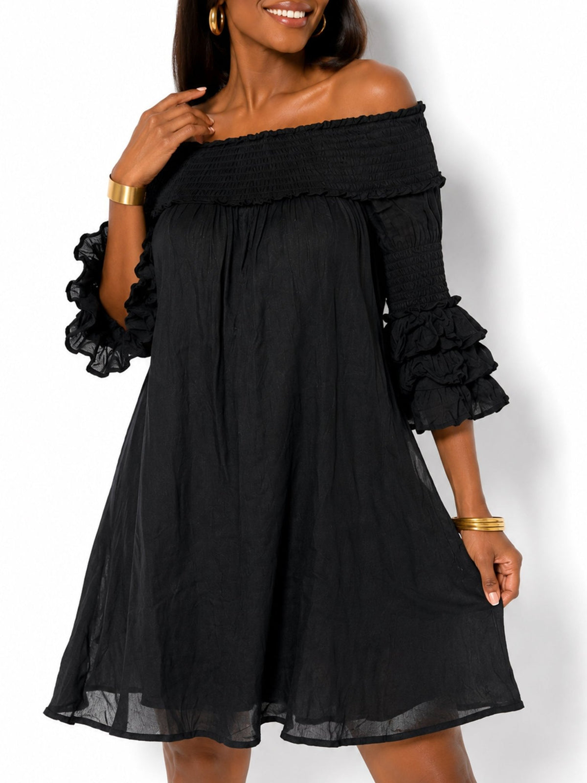 Women's Off-Shoulder Ruffle Sleeve Mini Dress - Label Shopper