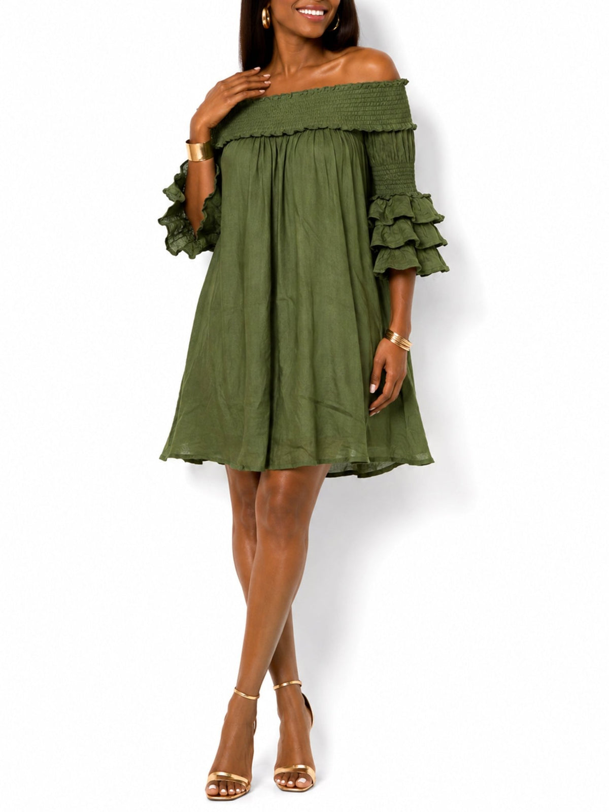 Women's Off-Shoulder Ruffle Sleeve Mini Dress - Label Shopper