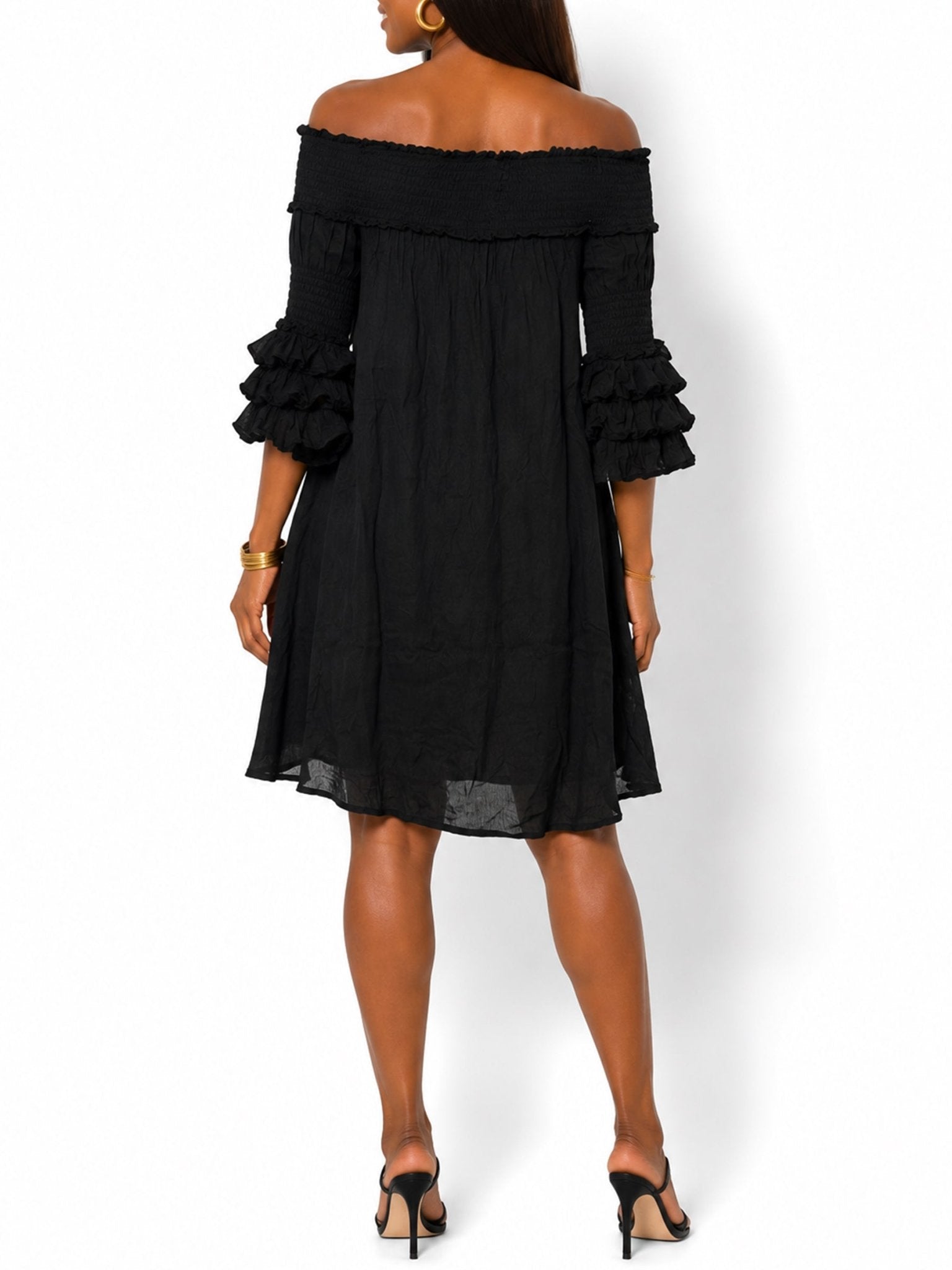 Women's Off-Shoulder Ruffle Sleeve Mini Dress - Label Shopper