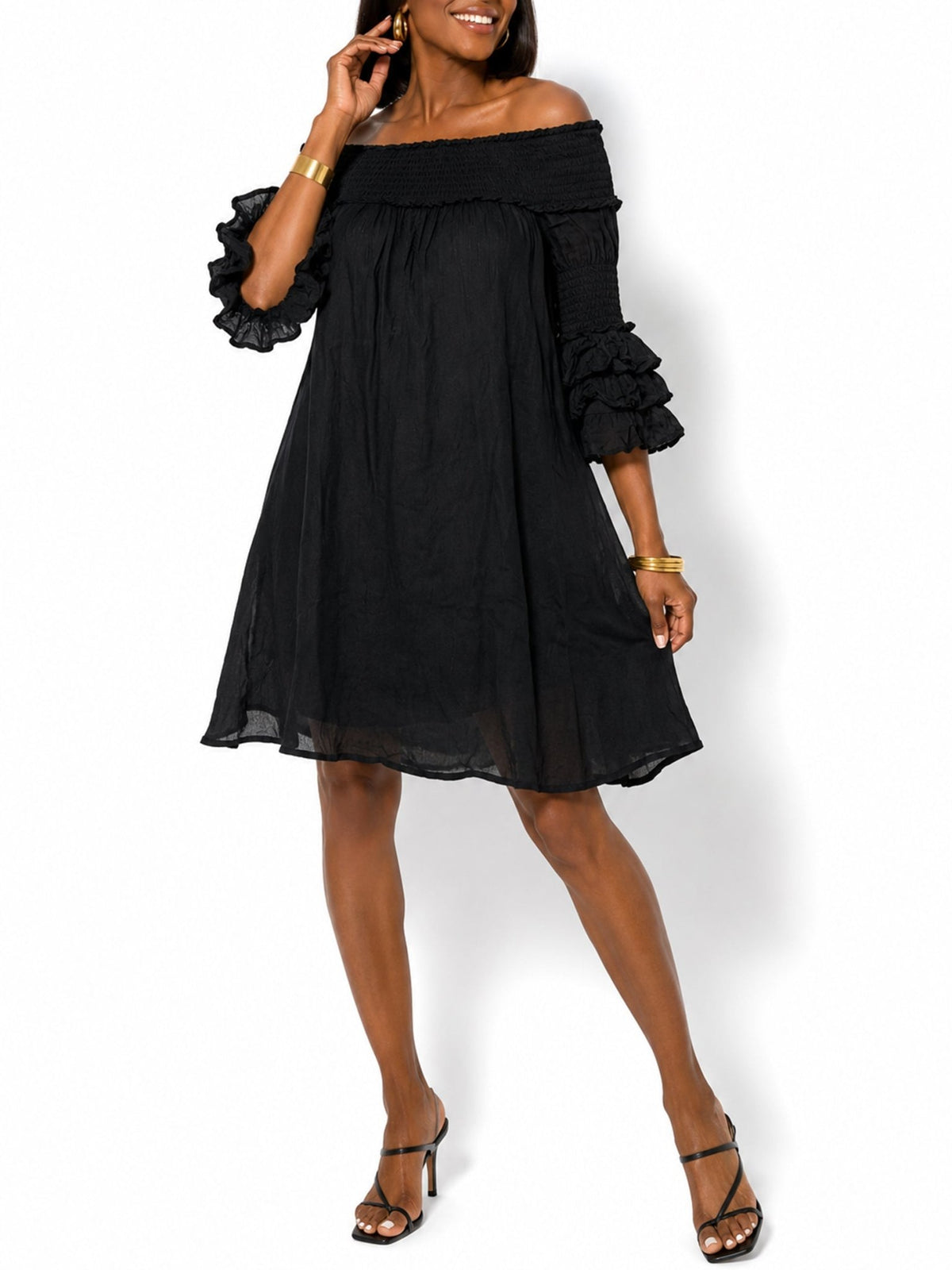 Women's Off-Shoulder Ruffle Sleeve Mini Dress - Label Shopper