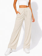 Women's Ribbed Wide-Leg Drawstring Pants - Label Shopper