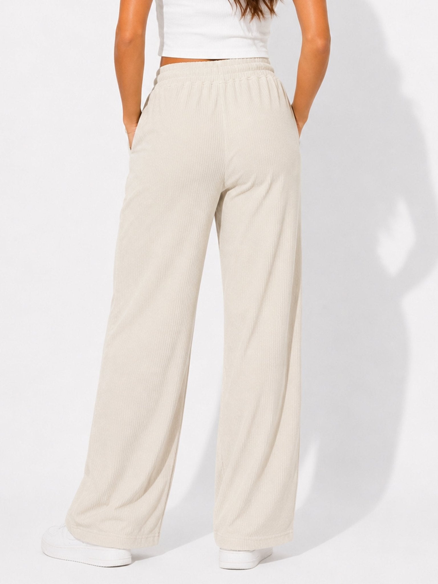 Women's Ribbed Wide-Leg Drawstring Pants - Label Shopper