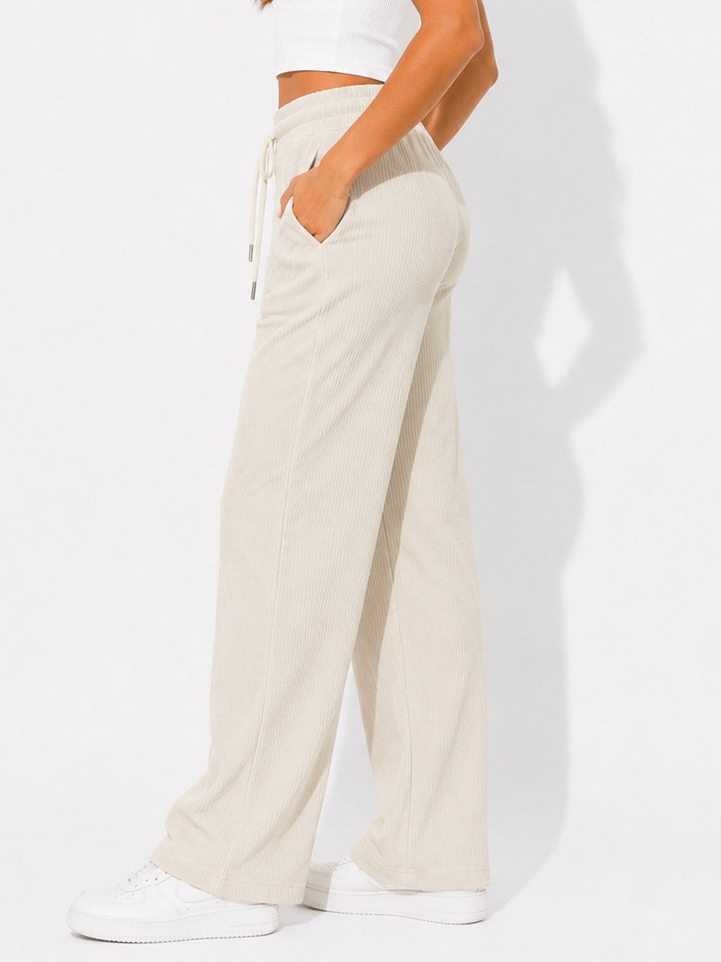 Women's Ribbed Wide-Leg Drawstring Pants - Label Shopper