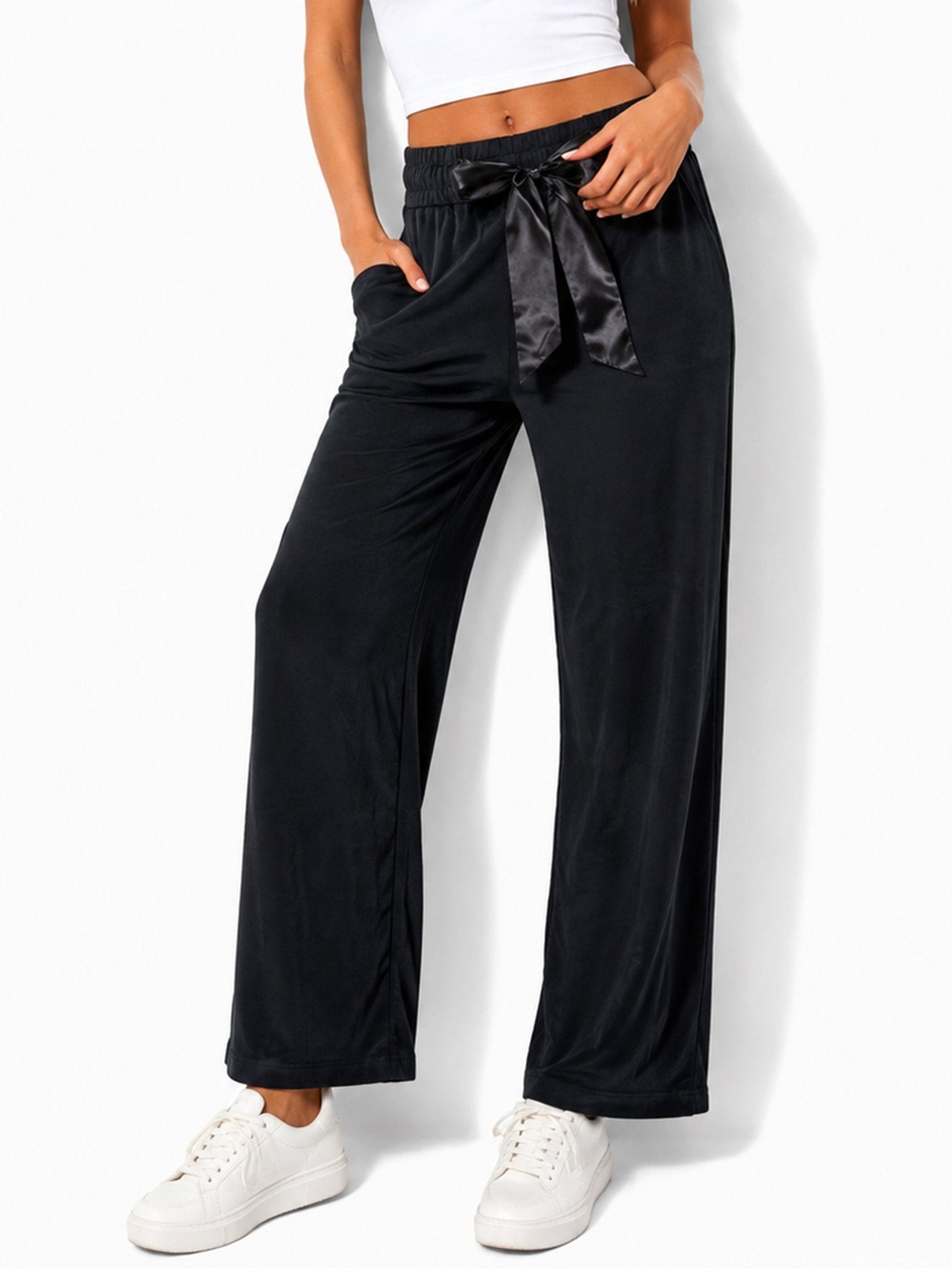 Women's Satin-Tie Wide-Leg Pants - Label Shopper