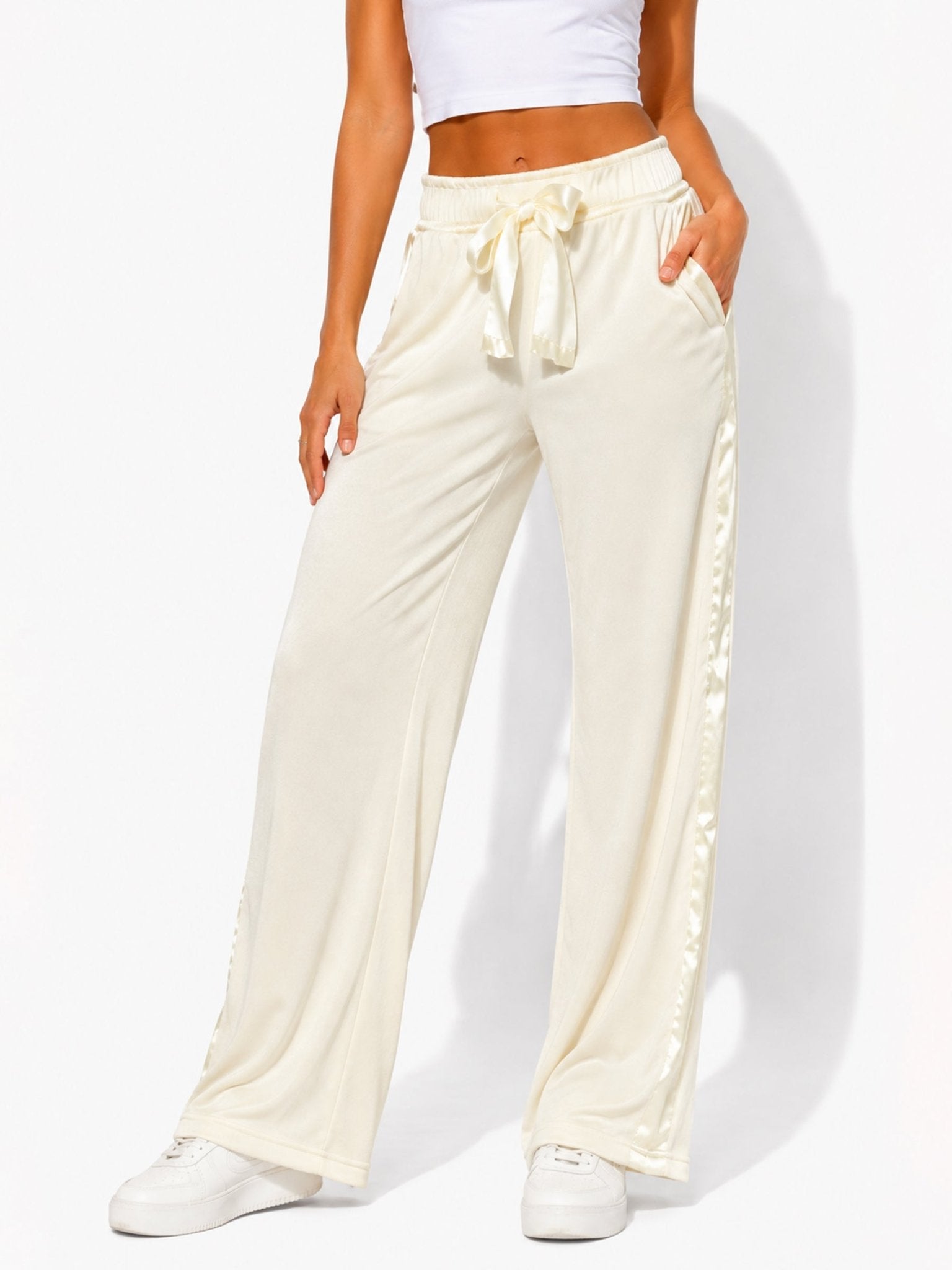 Women's Satin-Trim Wide-Leg Pants - Label Shopper