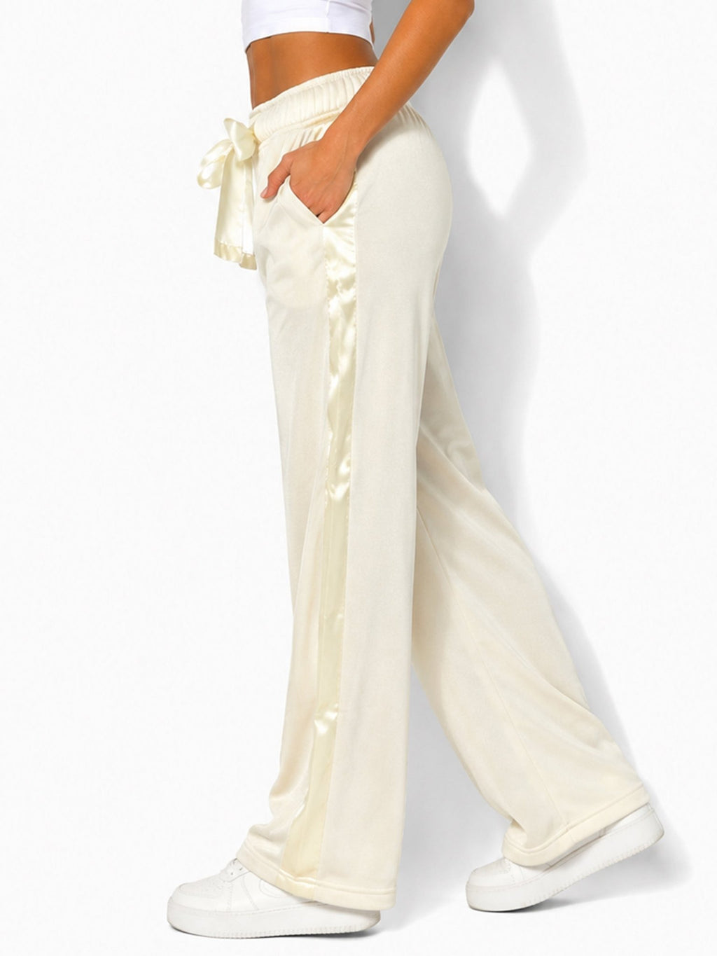 Women's Satin-Trim Wide-Leg Pants - Label Shopper