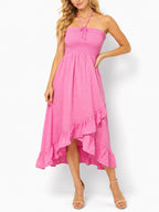 Women's Strapless Smocked Ruffle Midi Dress - Label Shopper