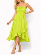 Women's Strapless Smocked Ruffle Midi Dress - Label Shopper