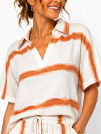 Women's Striped Collared Top & Wide-Leg Pants 2-Piece Set - Label Shopper