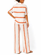 Women's Striped Collared Top & Wide-Leg Pants 2-Piece Set - Label Shopper