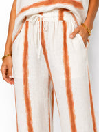 Women's Striped Collared Top & Wide-Leg Pants 2-Piece Set - Label Shopper