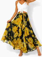 Women's Tie-Waist Printed Maxi Skirt - Label Shopper