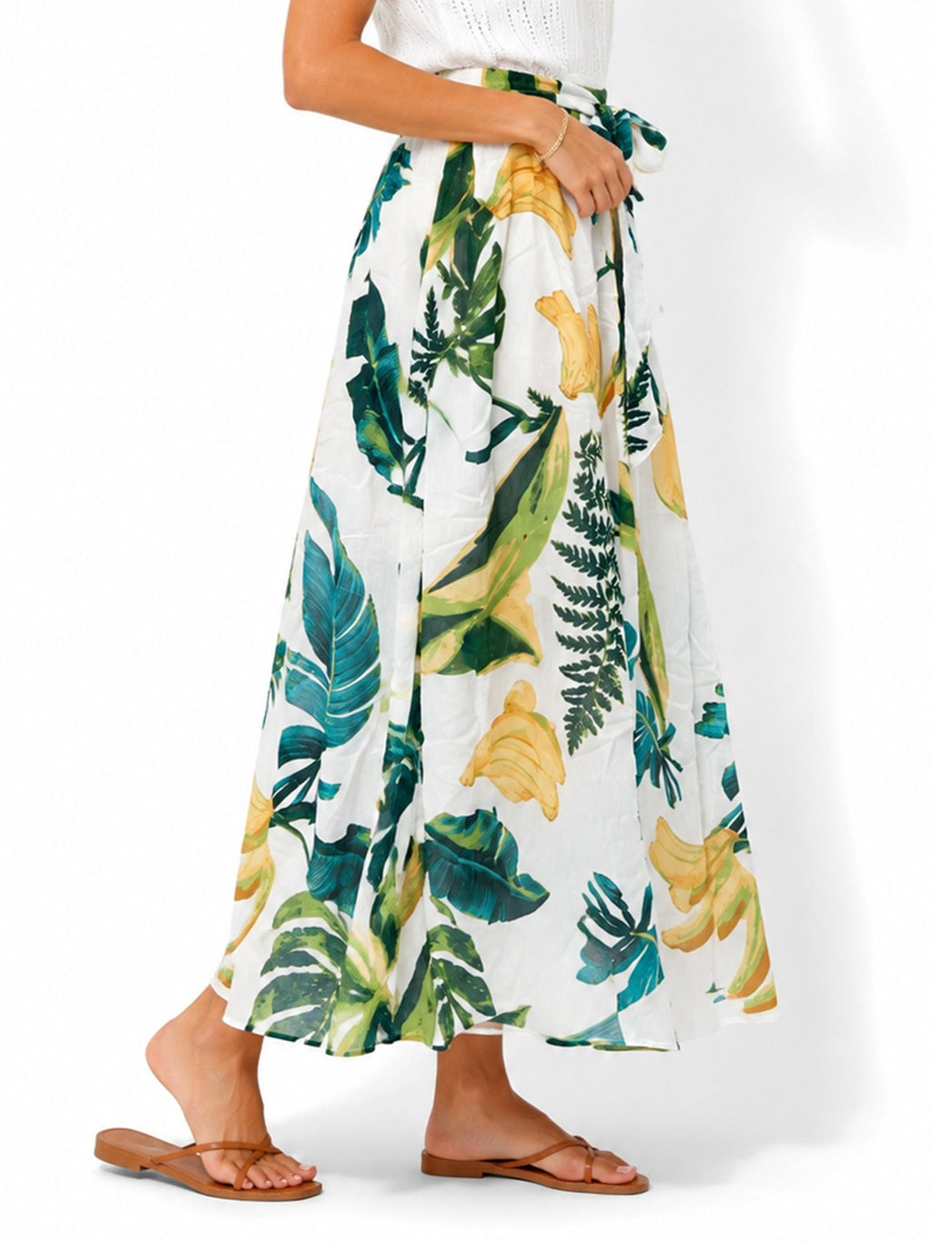 Women's Tie-Waist Printed Maxi Skirt - Label Shopper