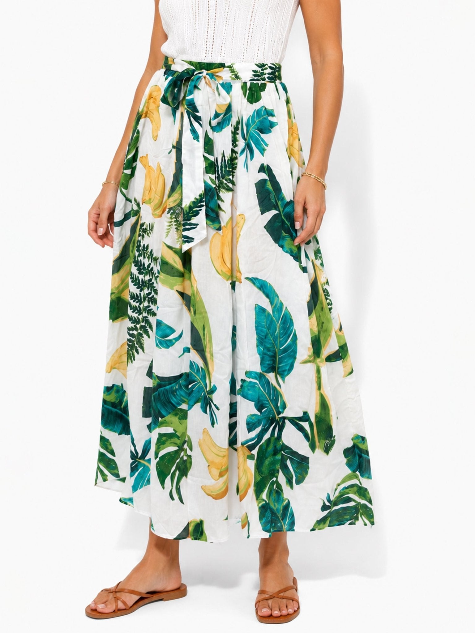 Women's Tie-Waist Printed Maxi Skirt - Label Shopper