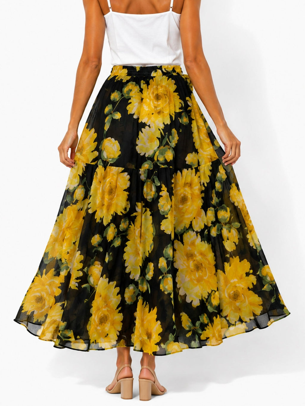 Women's Tie-Waist Printed Maxi Skirt - Label Shopper