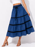 Women's Tiered Midi Skirt with Contrast Trim - Label Shopper