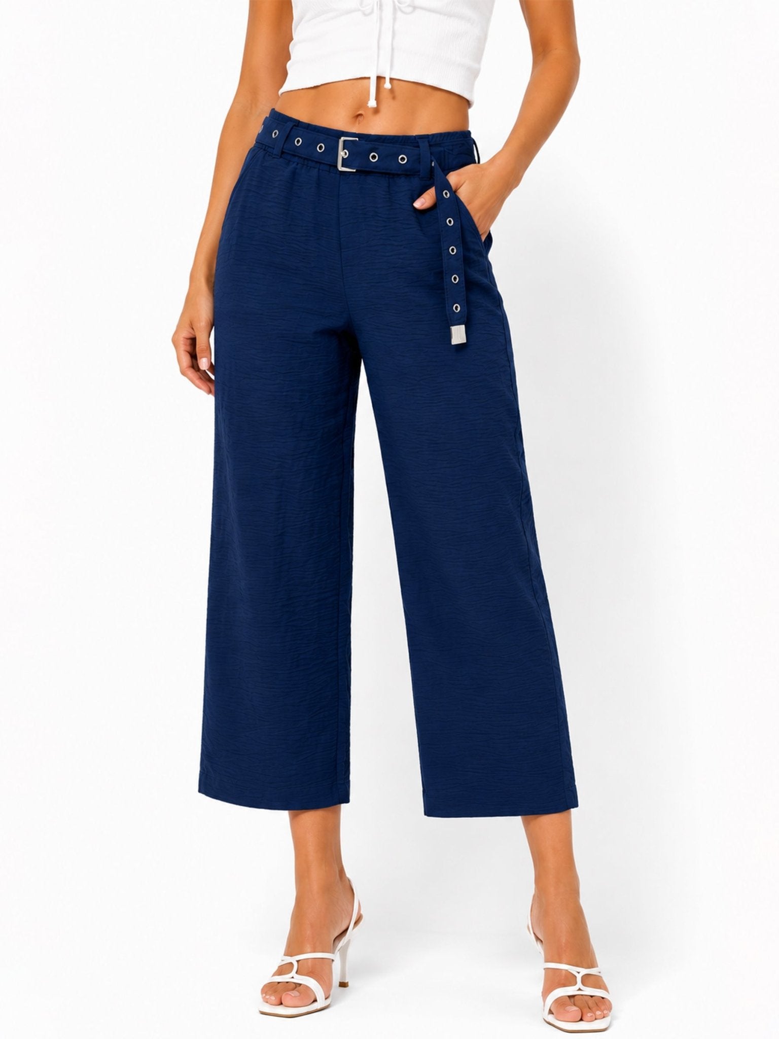 Women's Wide-Leg Belted Cropped Pants - Label Shopper