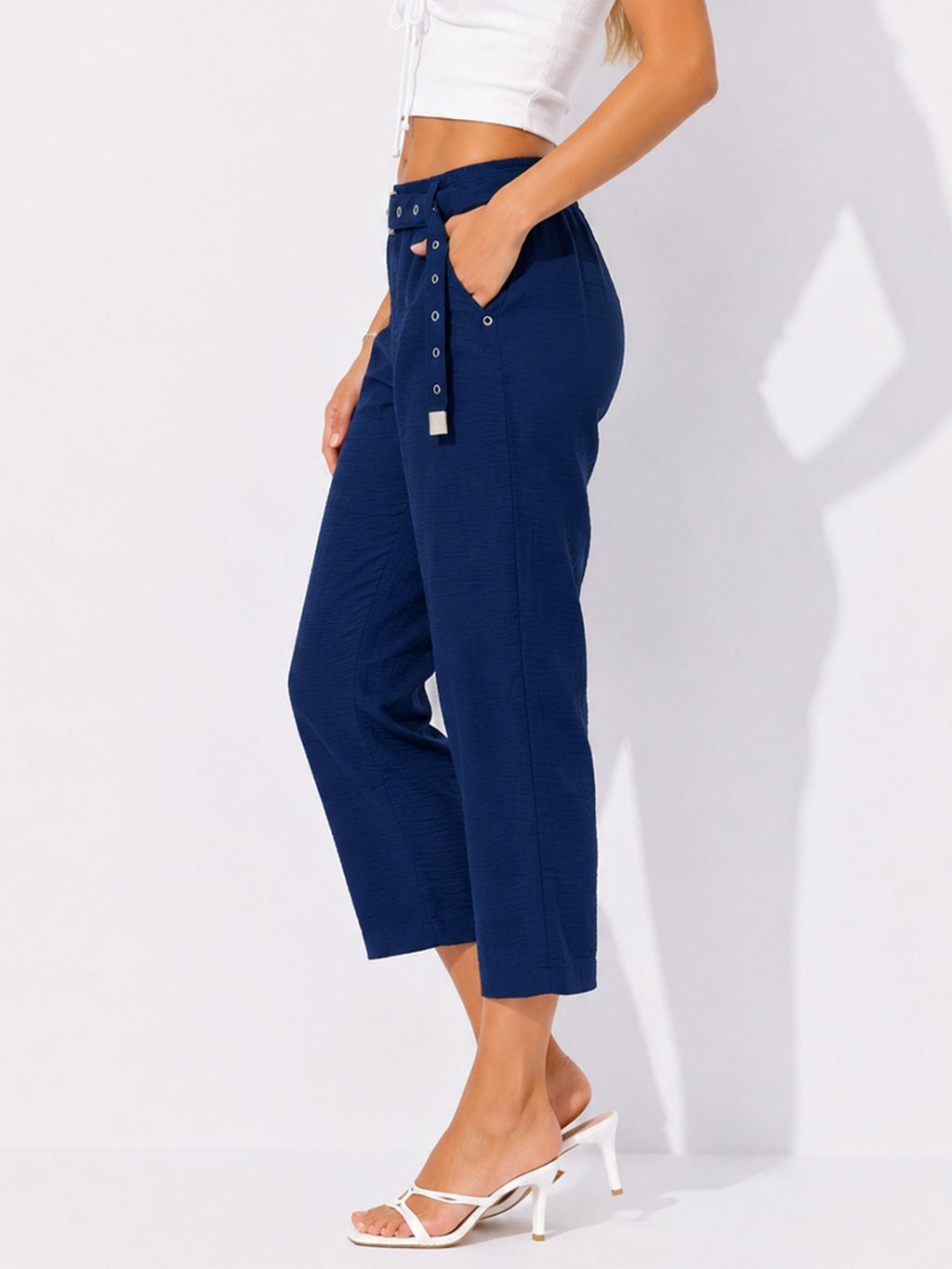 Women's Wide-Leg Belted Cropped Pants - Label Shopper
