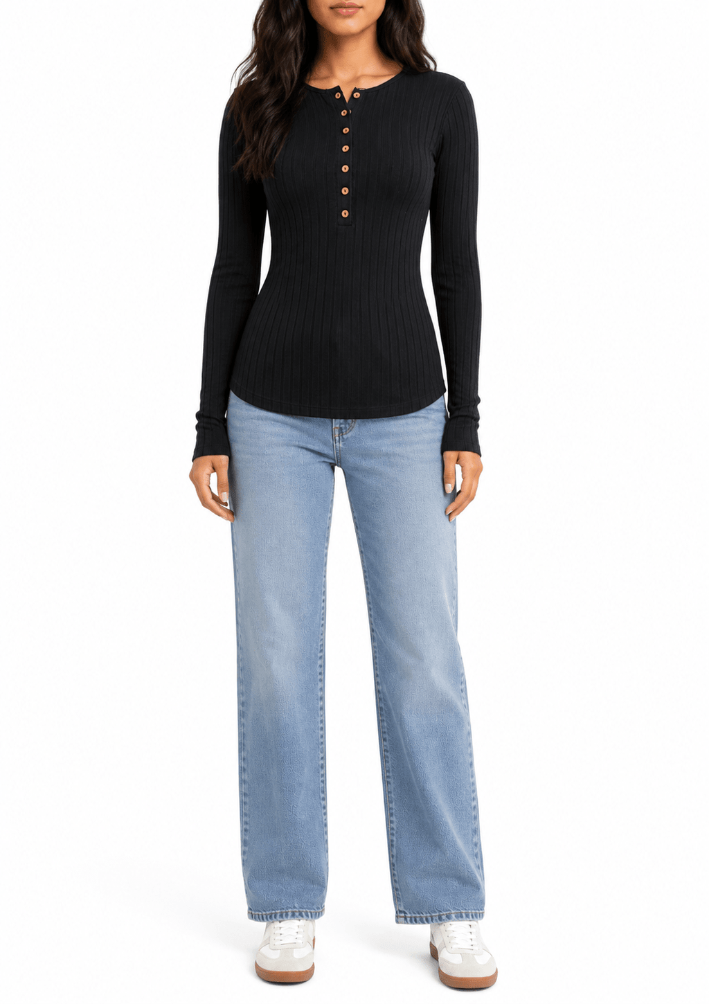Zenana Long Sleeve Henley Button Top - Label Shopper