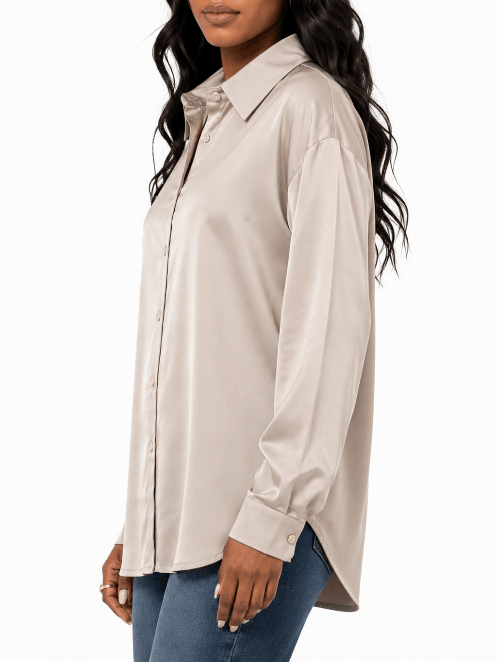 Zenana Sateen Button Down Shirt - Label Shopper