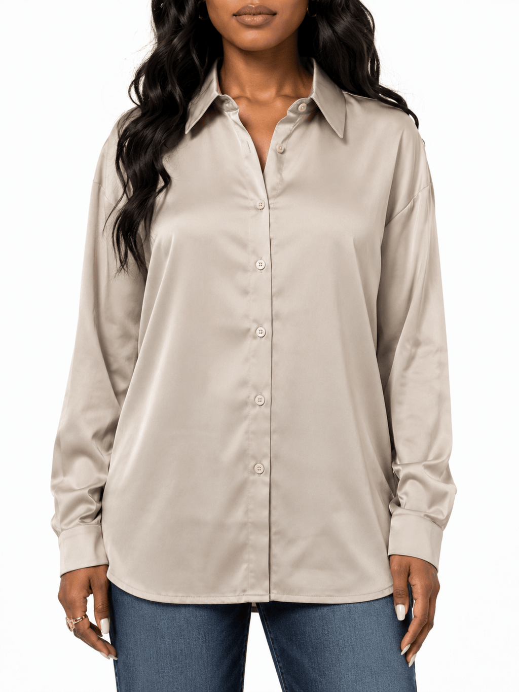 Zenana Sateen Button Down Shirt - Label Shopper